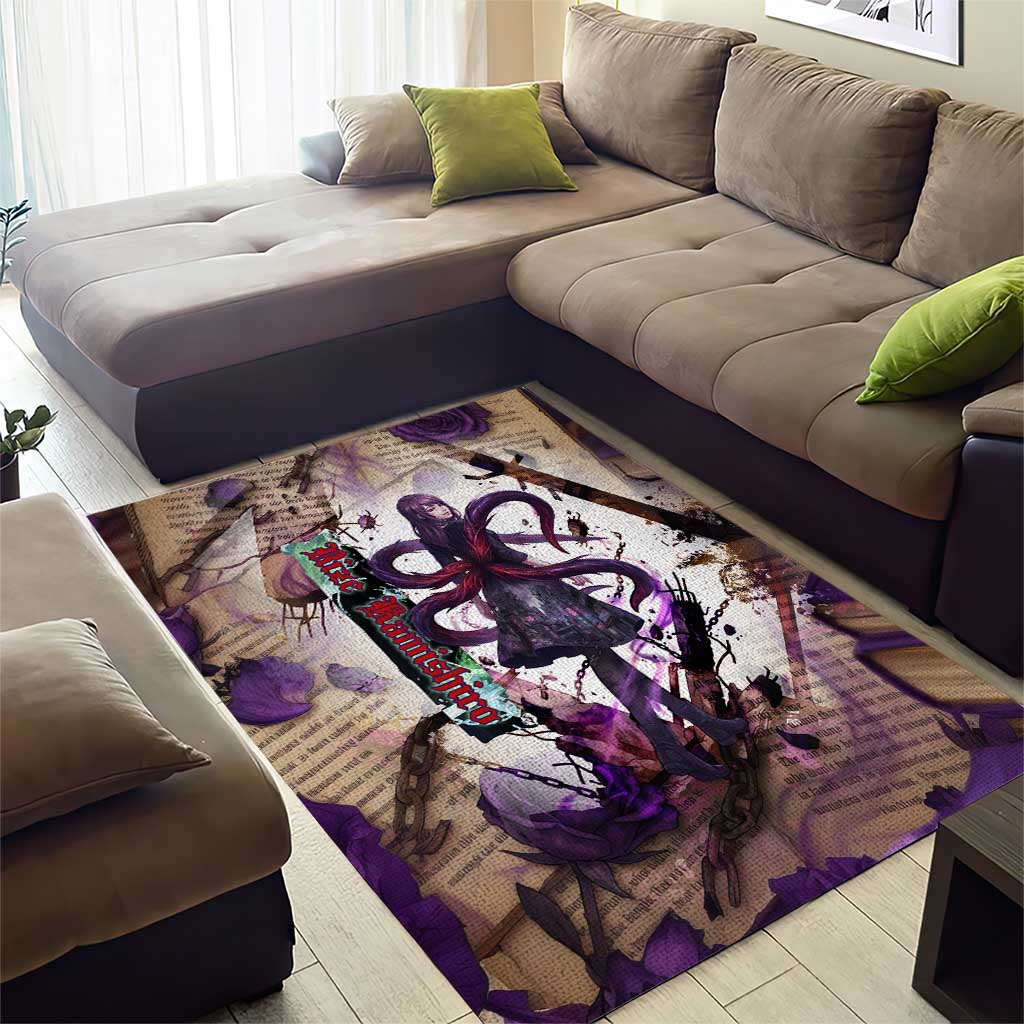 Rize Kamishiro Tokyo Ghoul Area Rug Gothic Collage Style with Newspaper and Purple Rose Motif