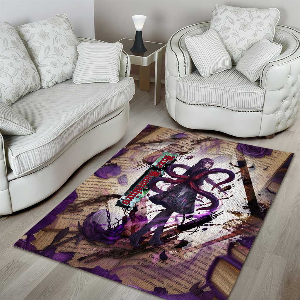 Rize Kamishiro Tokyo Ghoul Area Rug Gothic Collage Style with Newspaper and Purple Rose Motif