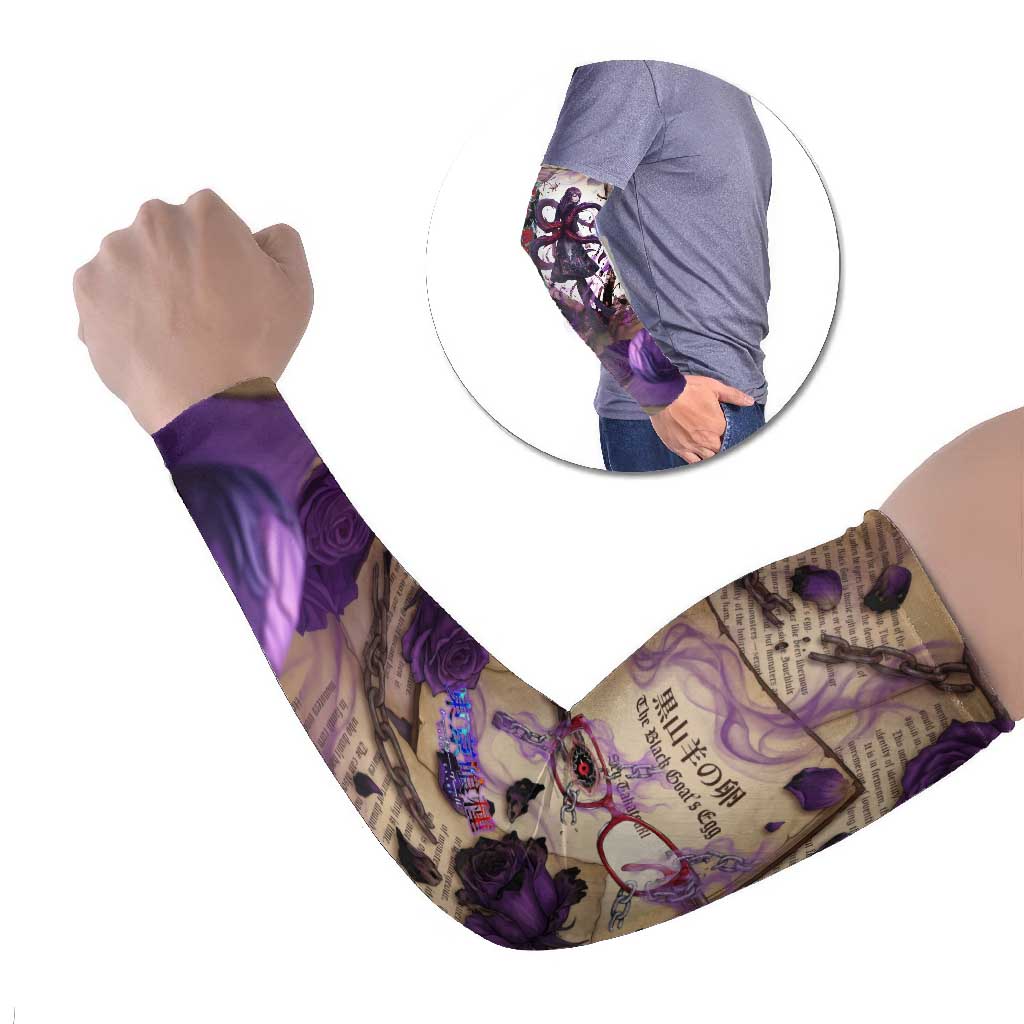 Rize Kamishiro Tokyo Ghoul Arm Sleeves Gothic Collage Style with Newspaper and Purple Rose Motif