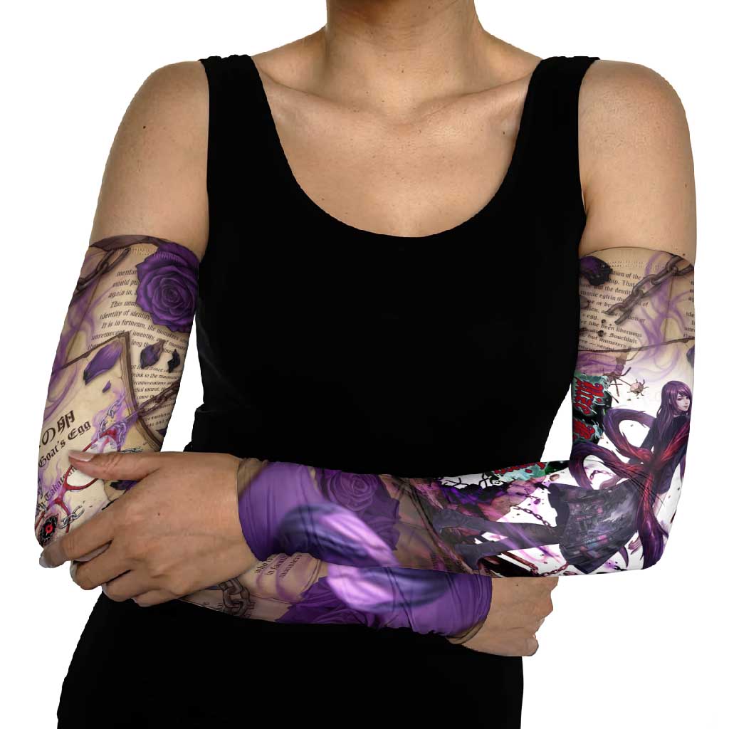 Rize Kamishiro Tokyo Ghoul Arm Sleeves Gothic Collage Style with Newspaper and Purple Rose Motif