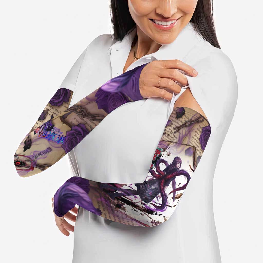 Rize Kamishiro Tokyo Ghoul Arm Sleeves Gothic Collage Style with Newspaper and Purple Rose Motif