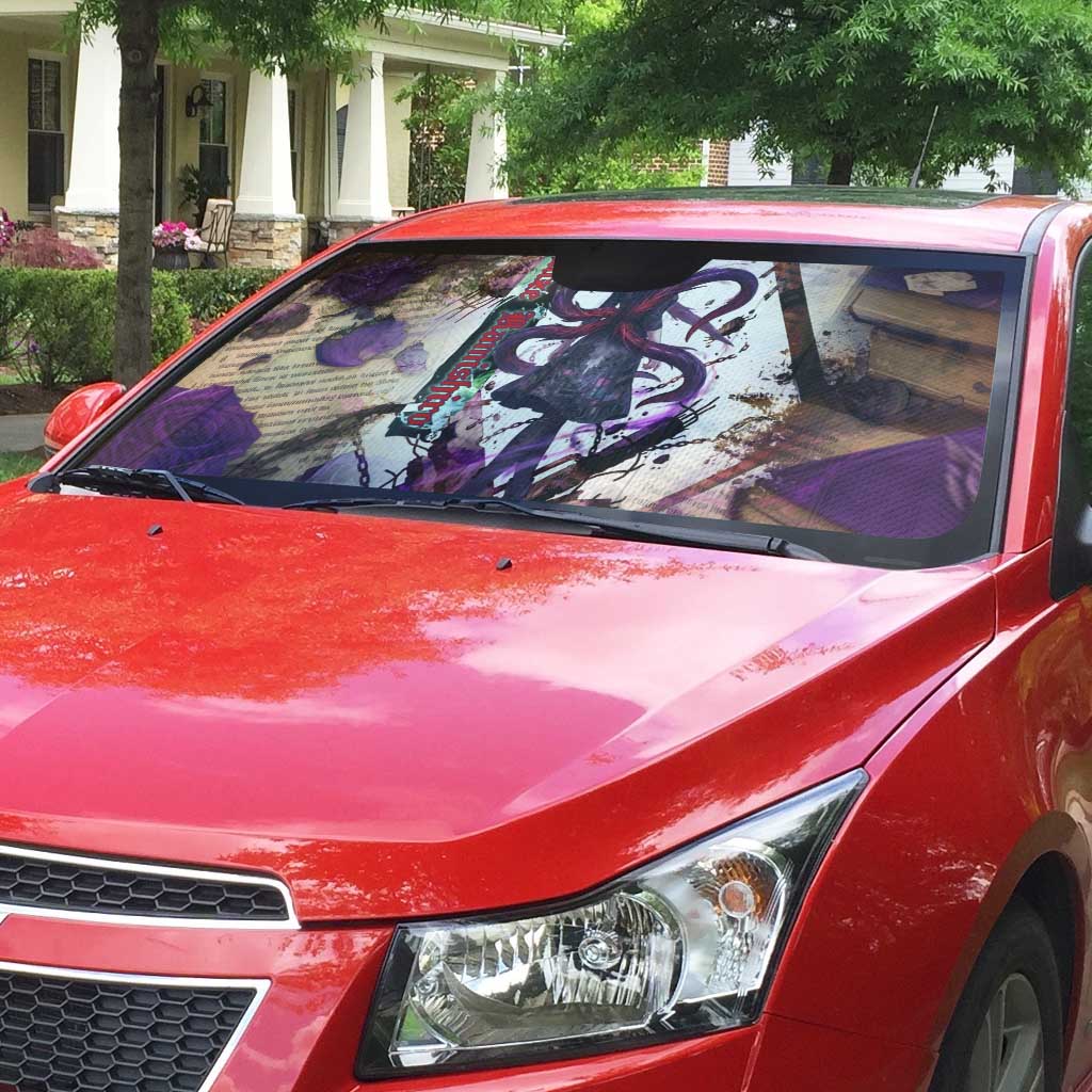 Rize Kamishiro Tokyo Ghoul Auto Sun Shade Gothic Collage Style with Newspaper and Purple Rose Motif