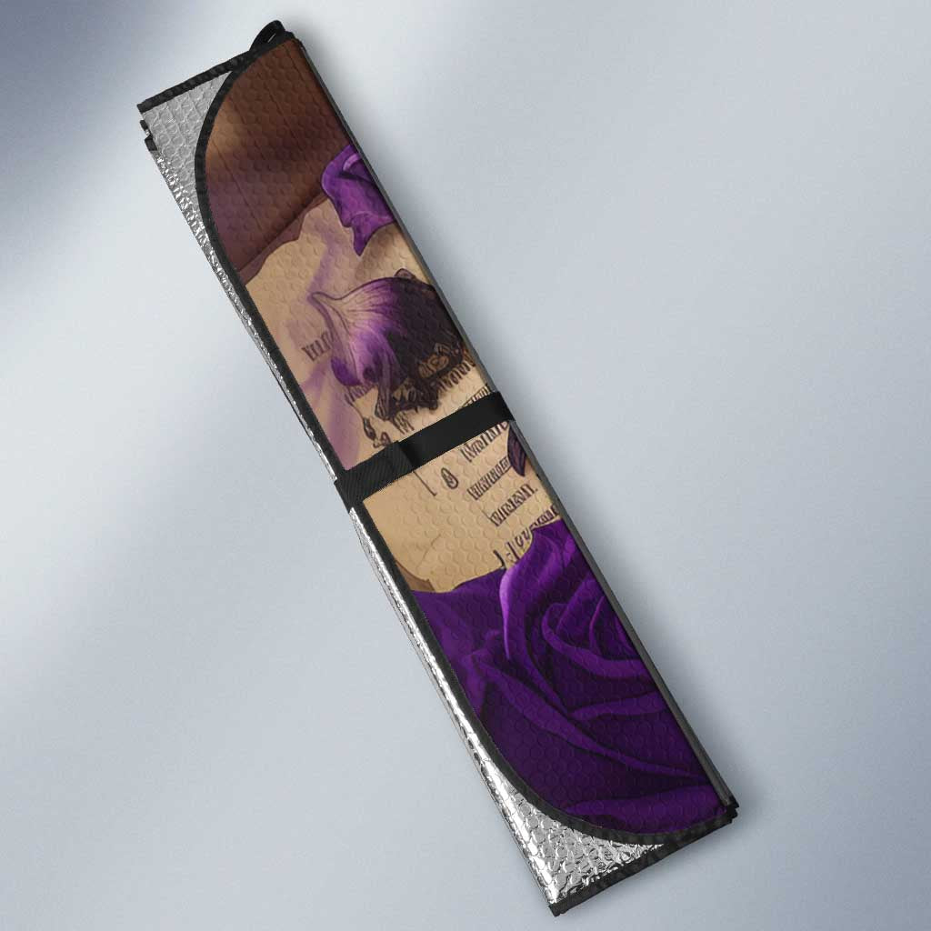 Rize Kamishiro Tokyo Ghoul Auto Sun Shade Gothic Collage Style with Newspaper and Purple Rose Motif