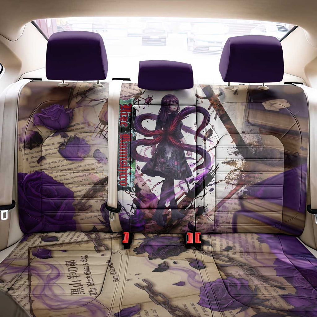 Rize Kamishiro Tokyo Ghoul Back Car Seat Cover Gothic Collage Style with Newspaper and Purple Rose Motif
