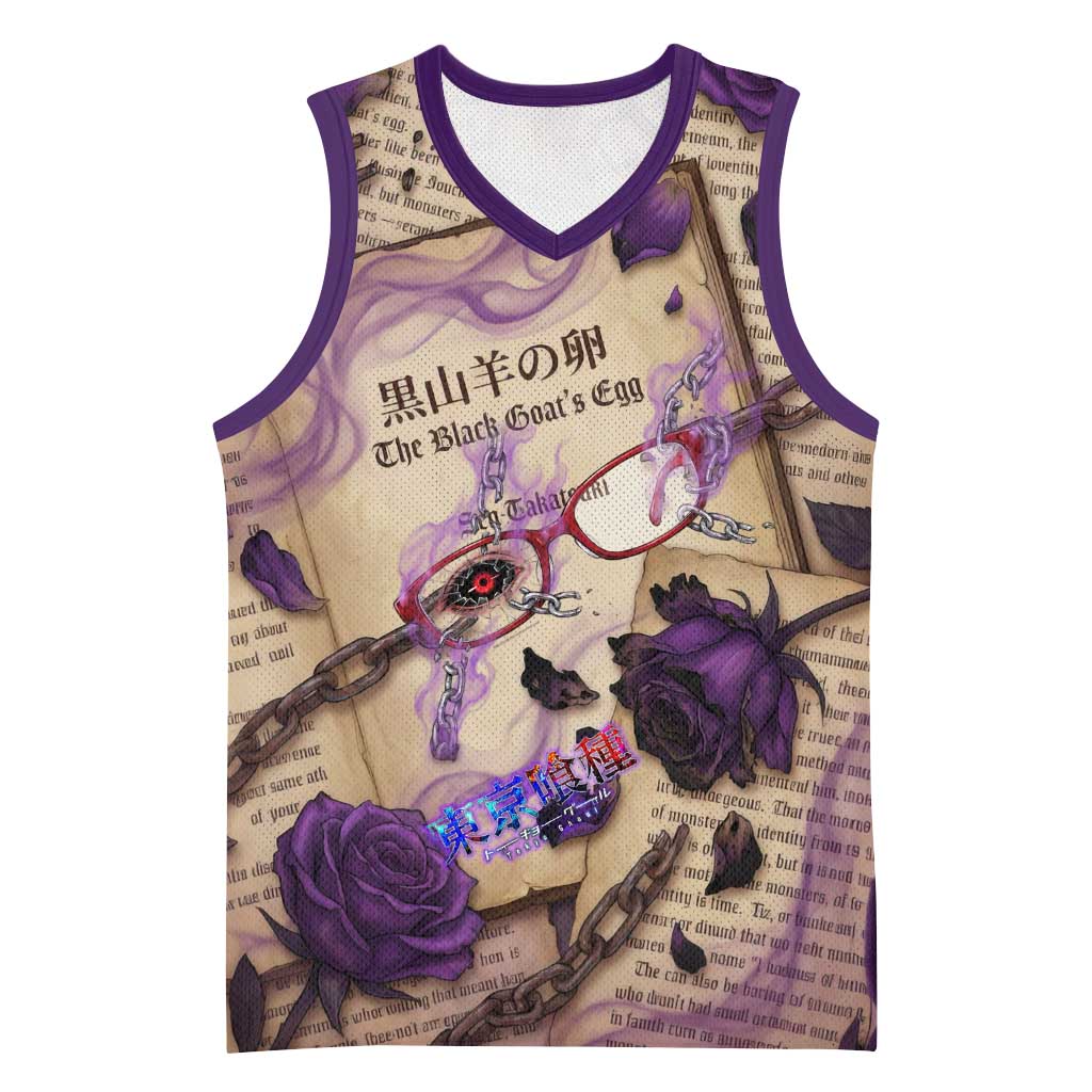 Rize Kamishiro Tokyo Ghoul Basketball Jersey Gothic Collage Style with Newspaper and Purple Rose Motif