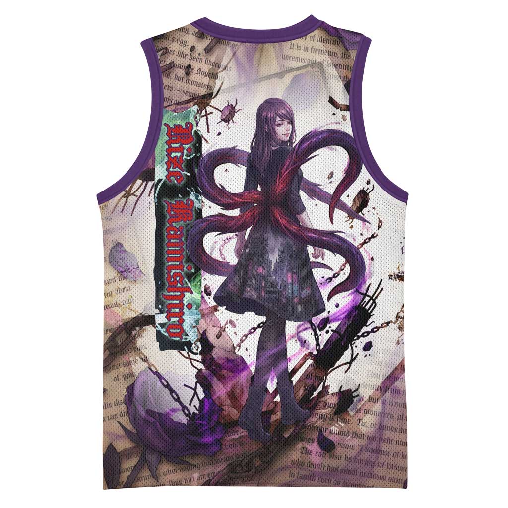 Rize Kamishiro Tokyo Ghoul Basketball Jersey Gothic Collage Style with Newspaper and Purple Rose Motif
