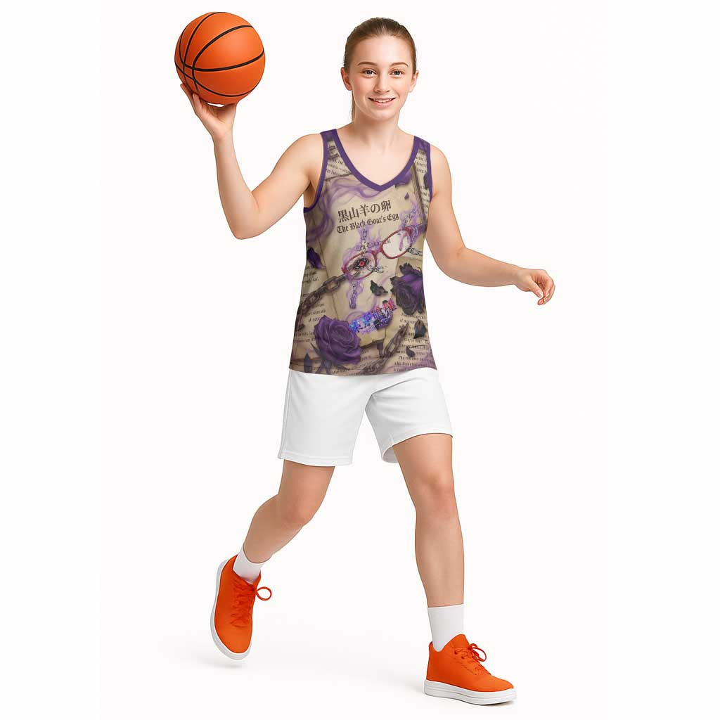 Rize Kamishiro Tokyo Ghoul Basketball Jersey Gothic Collage Style with Newspaper and Purple Rose Motif