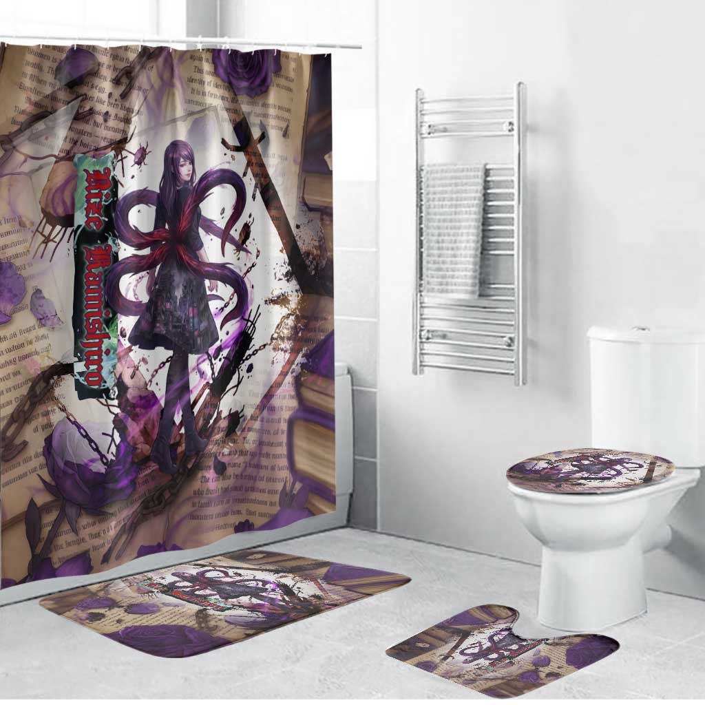 Rize Kamishiro Tokyo Ghoul Bathroom Set Gothic Collage Style with Newspaper and Purple Rose Motif