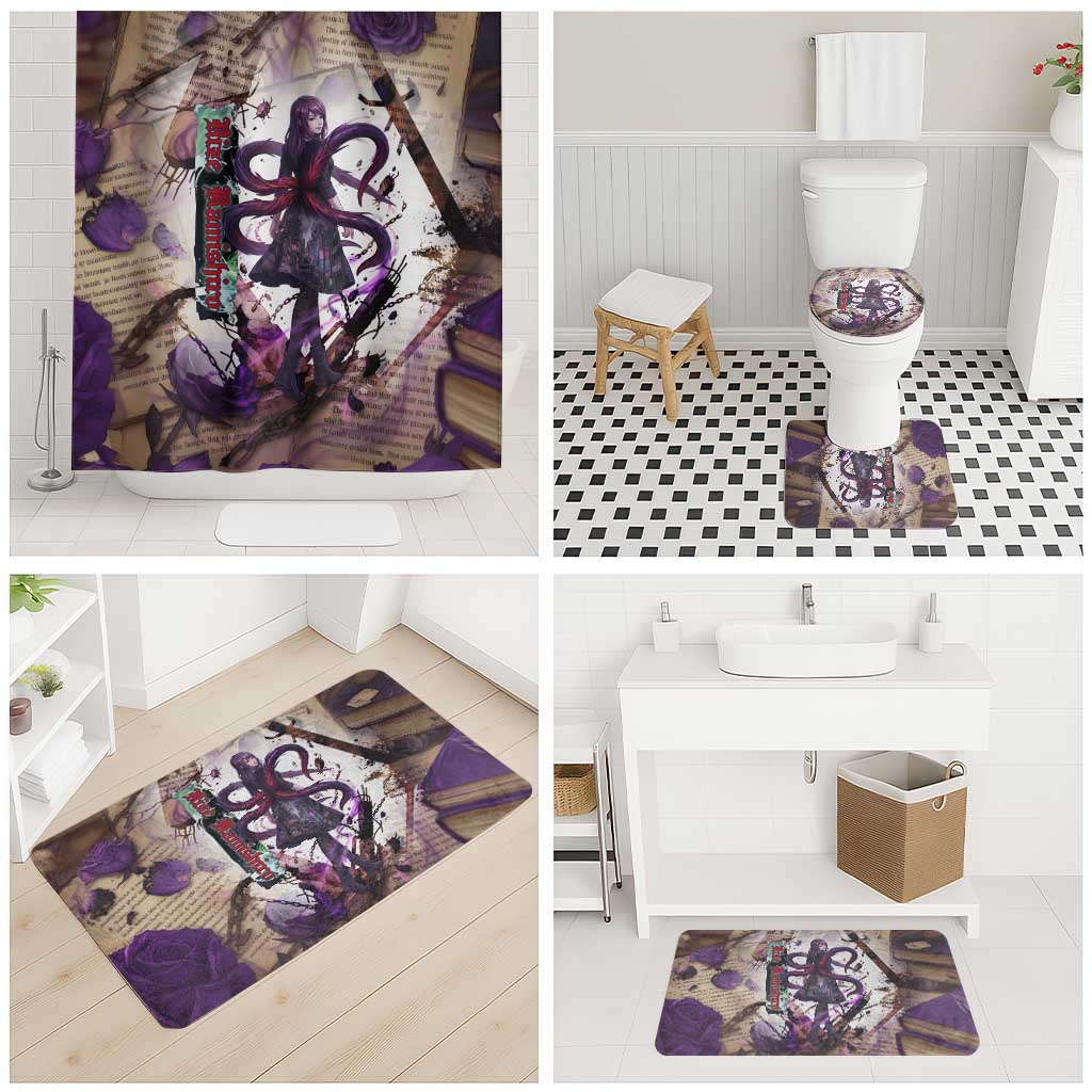 Rize Kamishiro Tokyo Ghoul Bathroom Set Gothic Collage Style with Newspaper and Purple Rose Motif