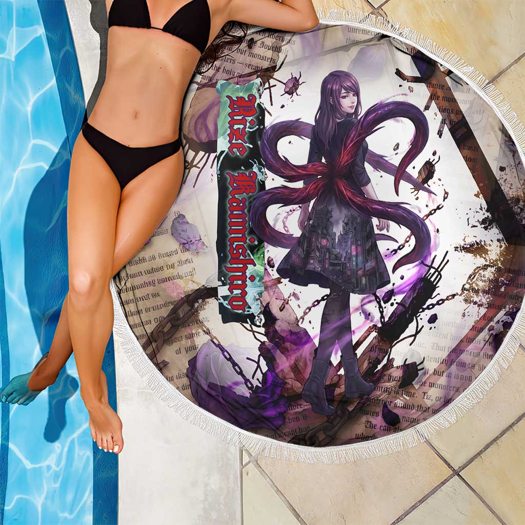 Rize Kamishiro Tokyo Ghoul Beach Blanket Gothic Collage Style with Newspaper and Purple Rose Motif
