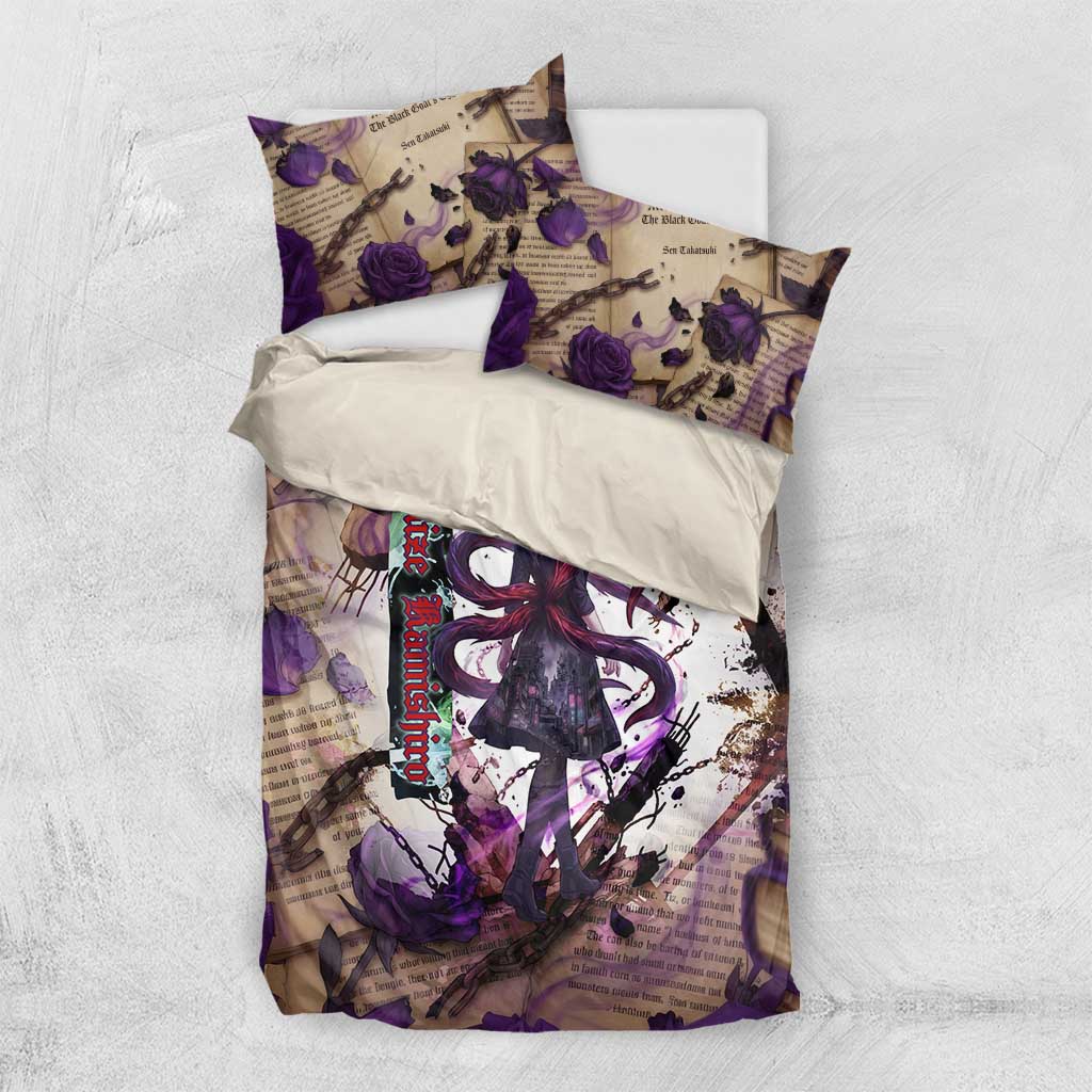 Rize Kamishiro Tokyo Ghoul Bedding Set Gothic Collage Style with Newspaper and Purple Rose Motif
