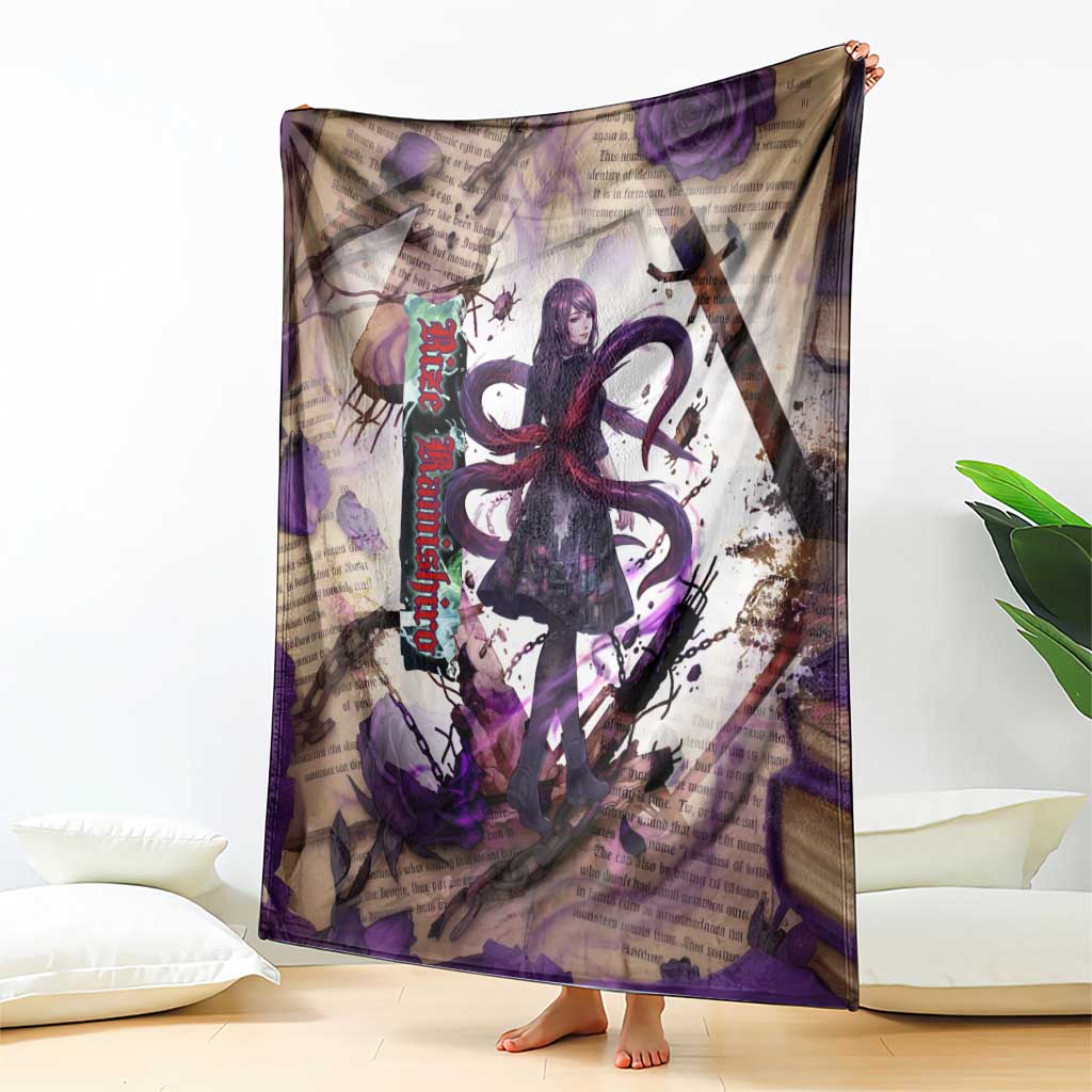 Rize Kamishiro Tokyo Ghoul Blanket Gothic Collage Style with Newspaper and Purple Rose Motif