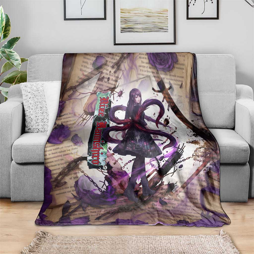 Rize Kamishiro Tokyo Ghoul Blanket Gothic Collage Style with Newspaper and Purple Rose Motif