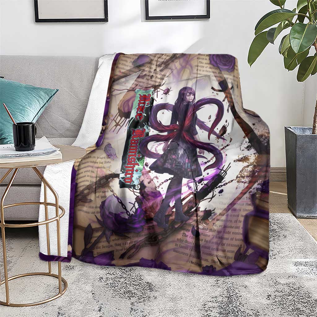 Rize Kamishiro Tokyo Ghoul Blanket Gothic Collage Style with Newspaper and Purple Rose Motif