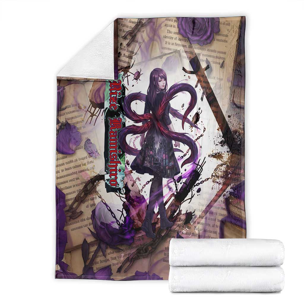 Rize Kamishiro Tokyo Ghoul Blanket Gothic Collage Style with Newspaper and Purple Rose Motif