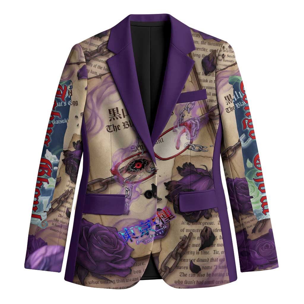 Rize Kamishiro Tokyo Ghoul Blazer Gothic Collage Style with Newspaper and Purple Rose Motif