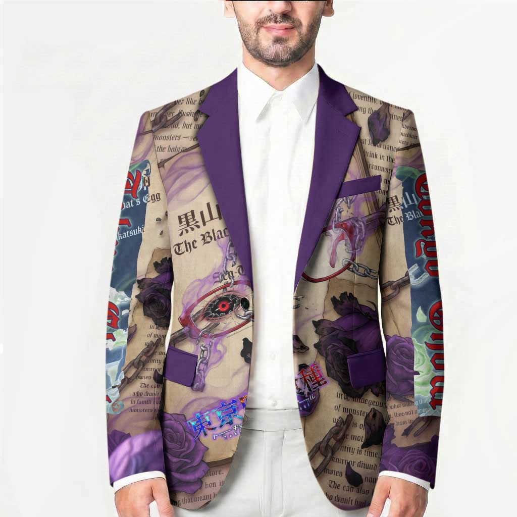 Rize Kamishiro Tokyo Ghoul Blazer Gothic Collage Style with Newspaper and Purple Rose Motif