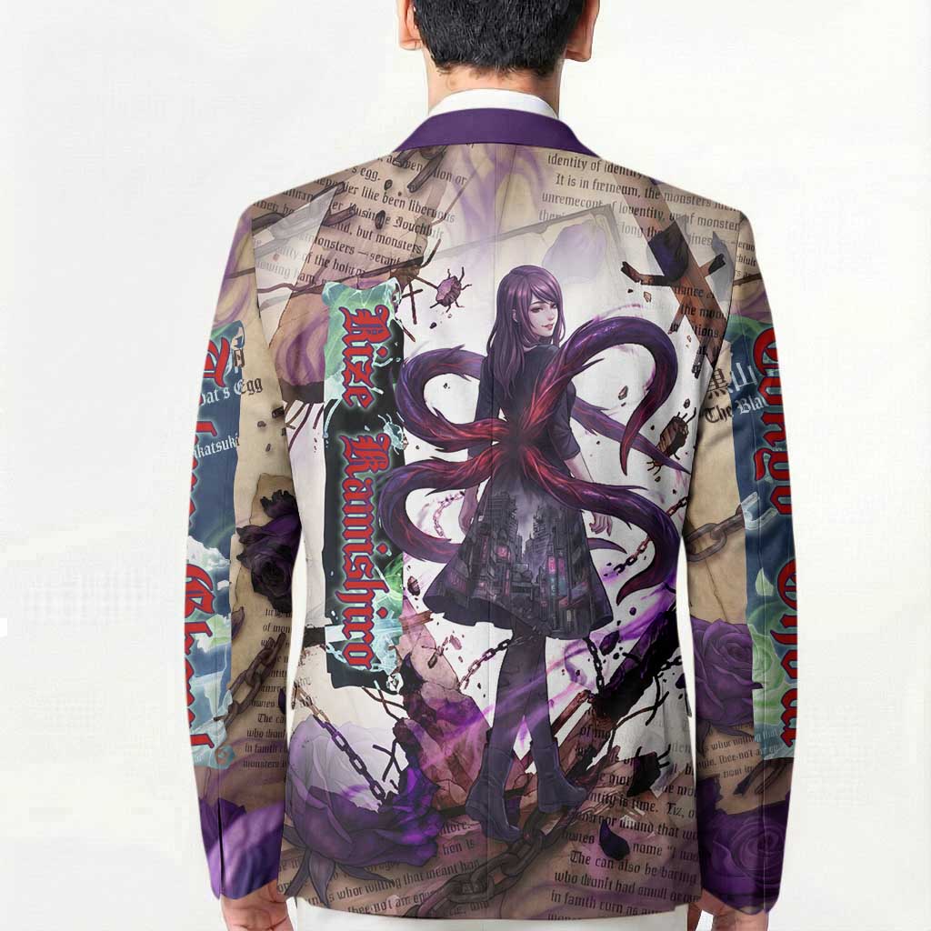 Rize Kamishiro Tokyo Ghoul Blazer Gothic Collage Style with Newspaper and Purple Rose Motif
