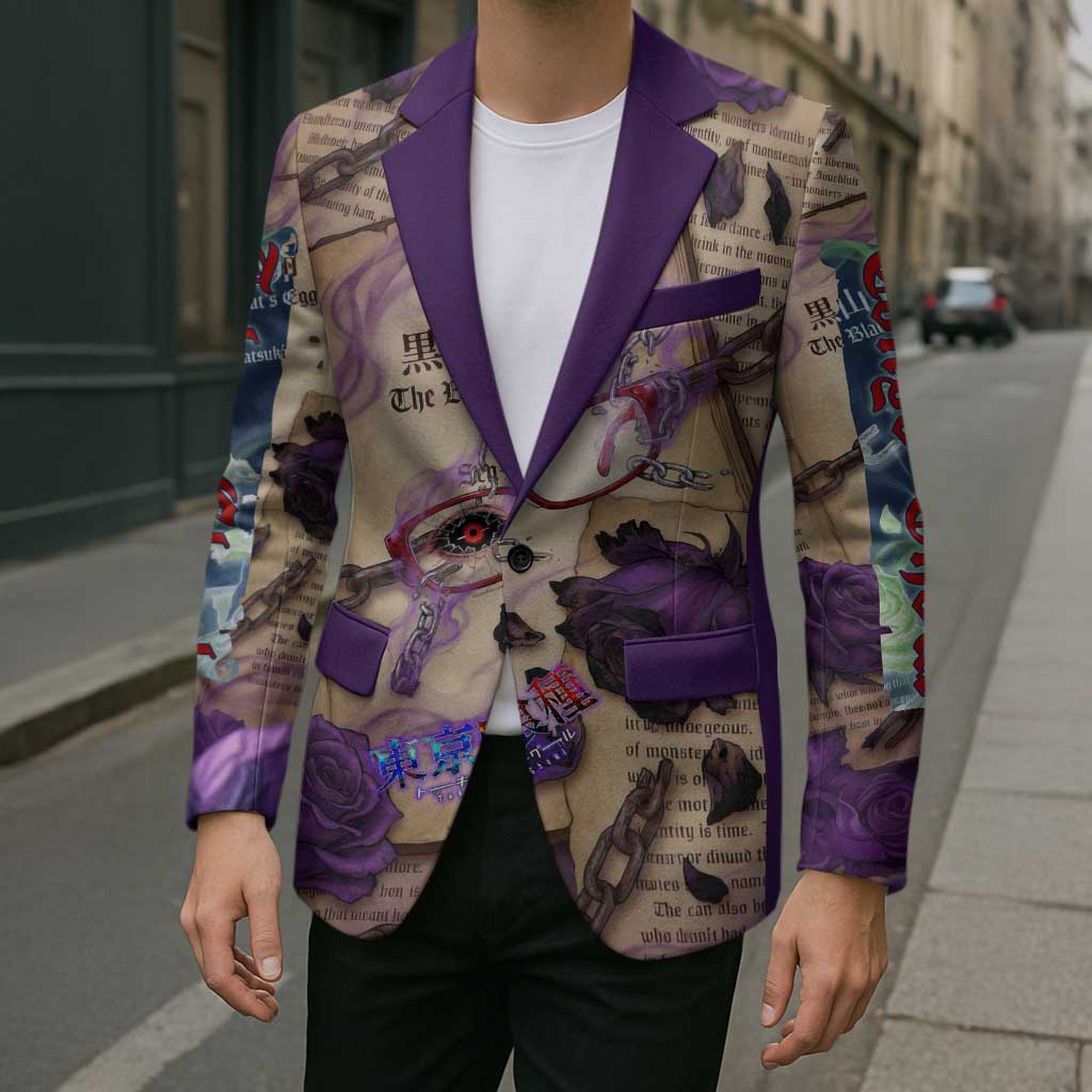 Rize Kamishiro Tokyo Ghoul Blazer Gothic Collage Style with Newspaper and Purple Rose Motif