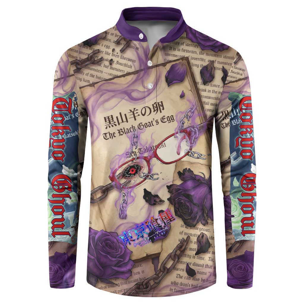 Rize Kamishiro Tokyo Ghoul Button Sweatshirt Gothic Collage Style with Newspaper and Purple Rose Motif