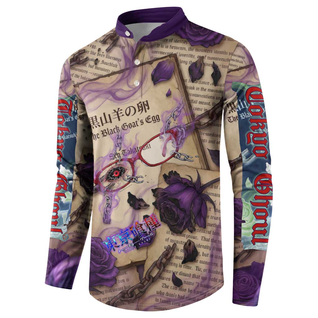 Rize Kamishiro Tokyo Ghoul Button Sweatshirt Gothic Collage Style with Newspaper and Purple Rose Motif