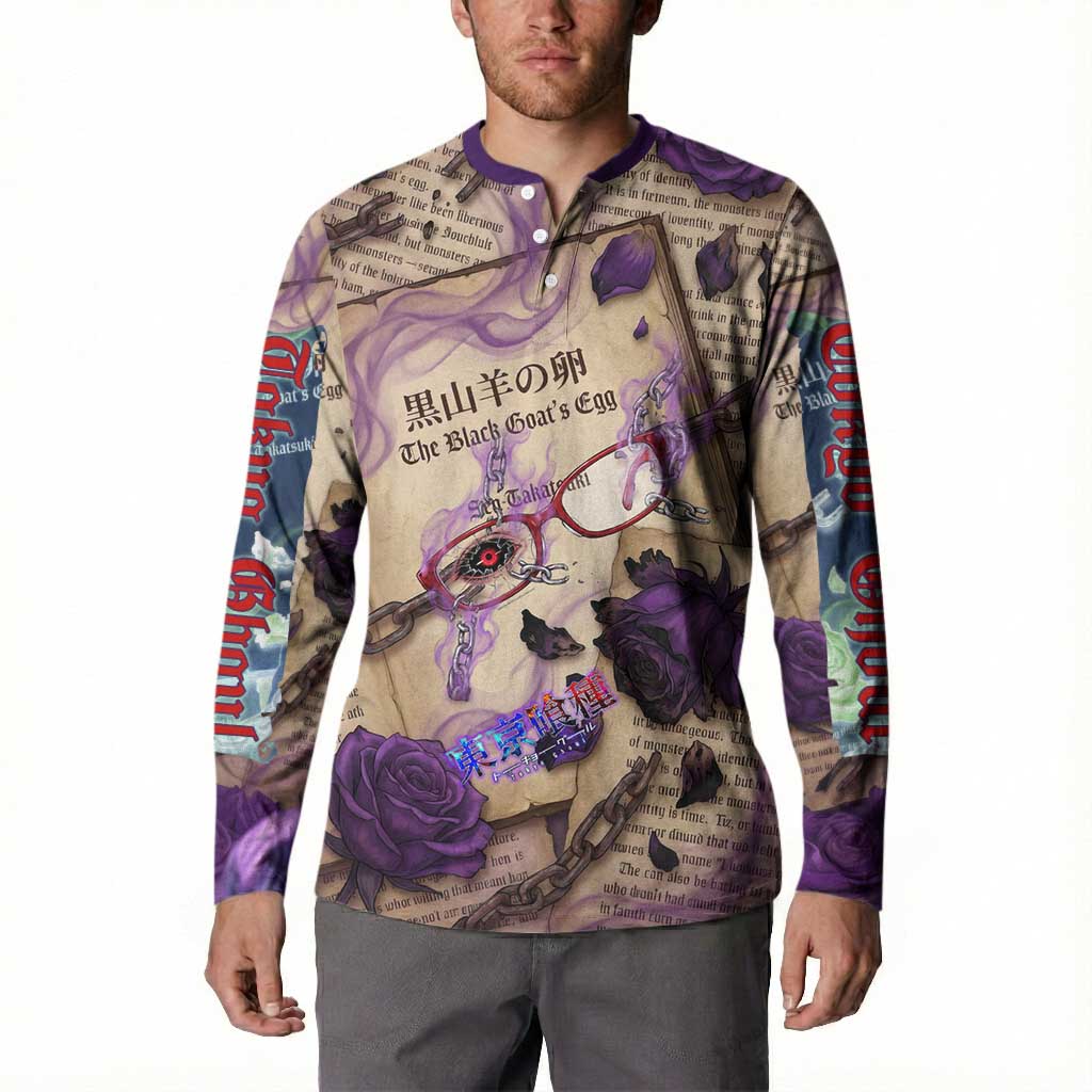 Rize Kamishiro Tokyo Ghoul Button Sweatshirt Gothic Collage Style with Newspaper and Purple Rose Motif