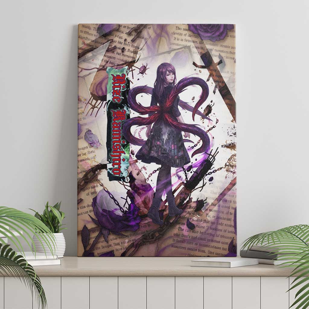 Rize Kamishiro Tokyo Ghoul Canvas Wall Art Gothic Collage Style with Newspaper and Purple Rose Motif