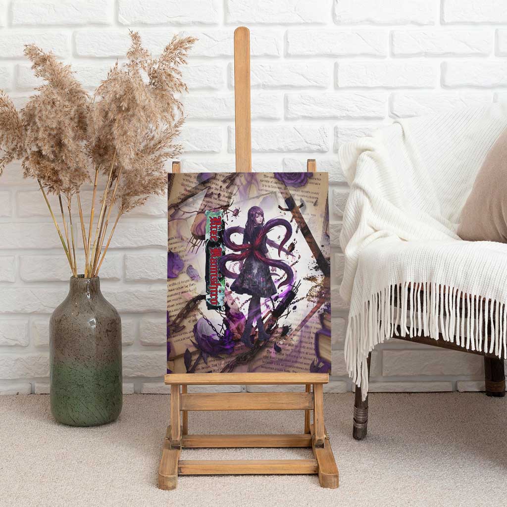 Rize Kamishiro Tokyo Ghoul Canvas Wall Art Gothic Collage Style with Newspaper and Purple Rose Motif