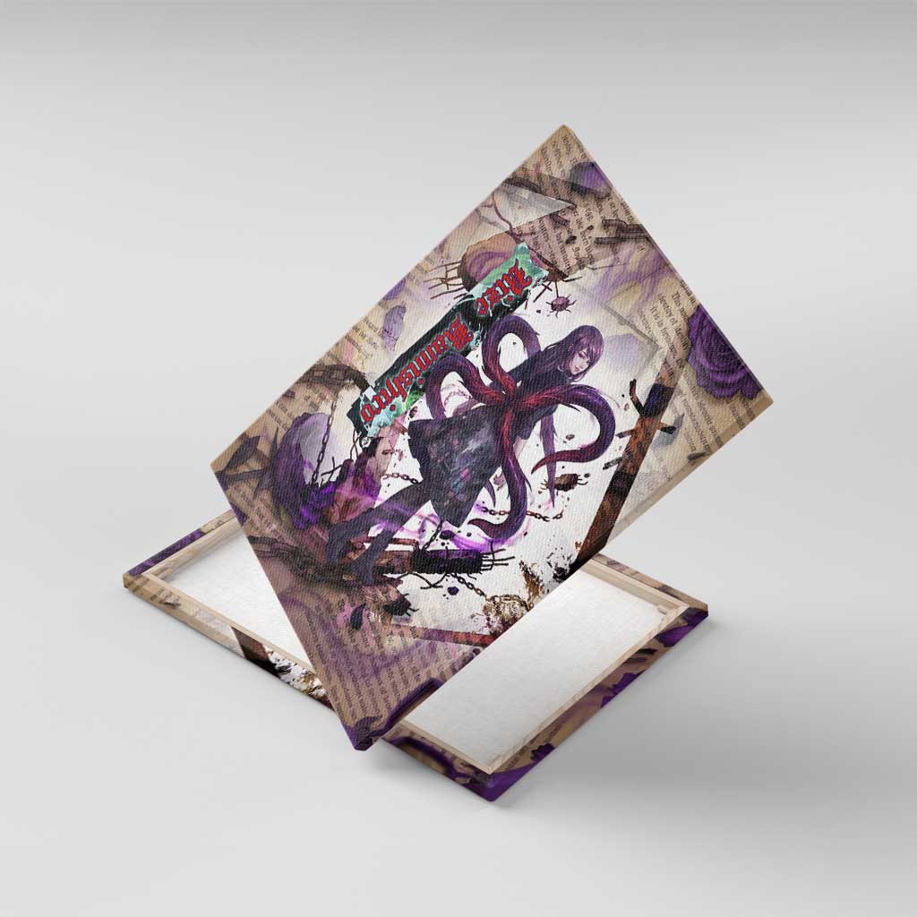 Rize Kamishiro Tokyo Ghoul Canvas Wall Art Gothic Collage Style with Newspaper and Purple Rose Motif