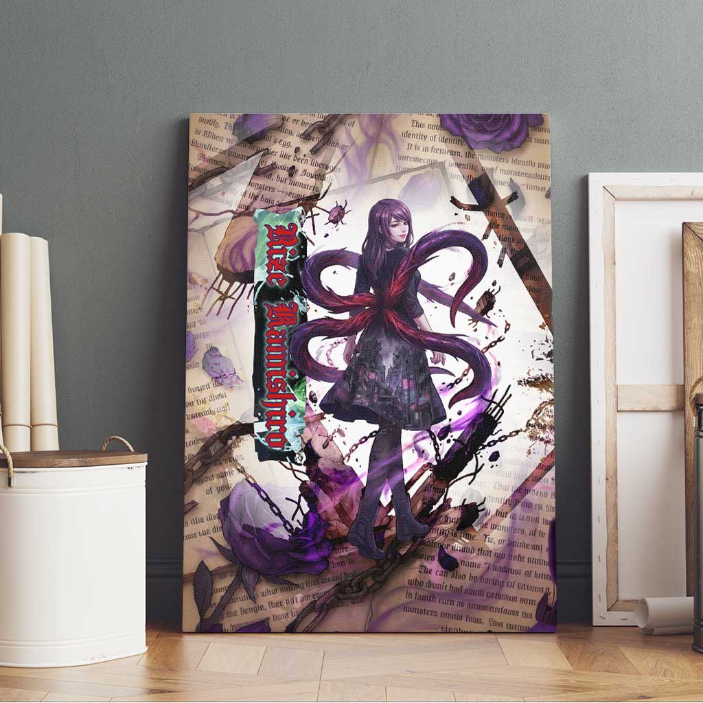 Rize Kamishiro Tokyo Ghoul Canvas Wall Art Gothic Collage Style with Newspaper and Purple Rose Motif