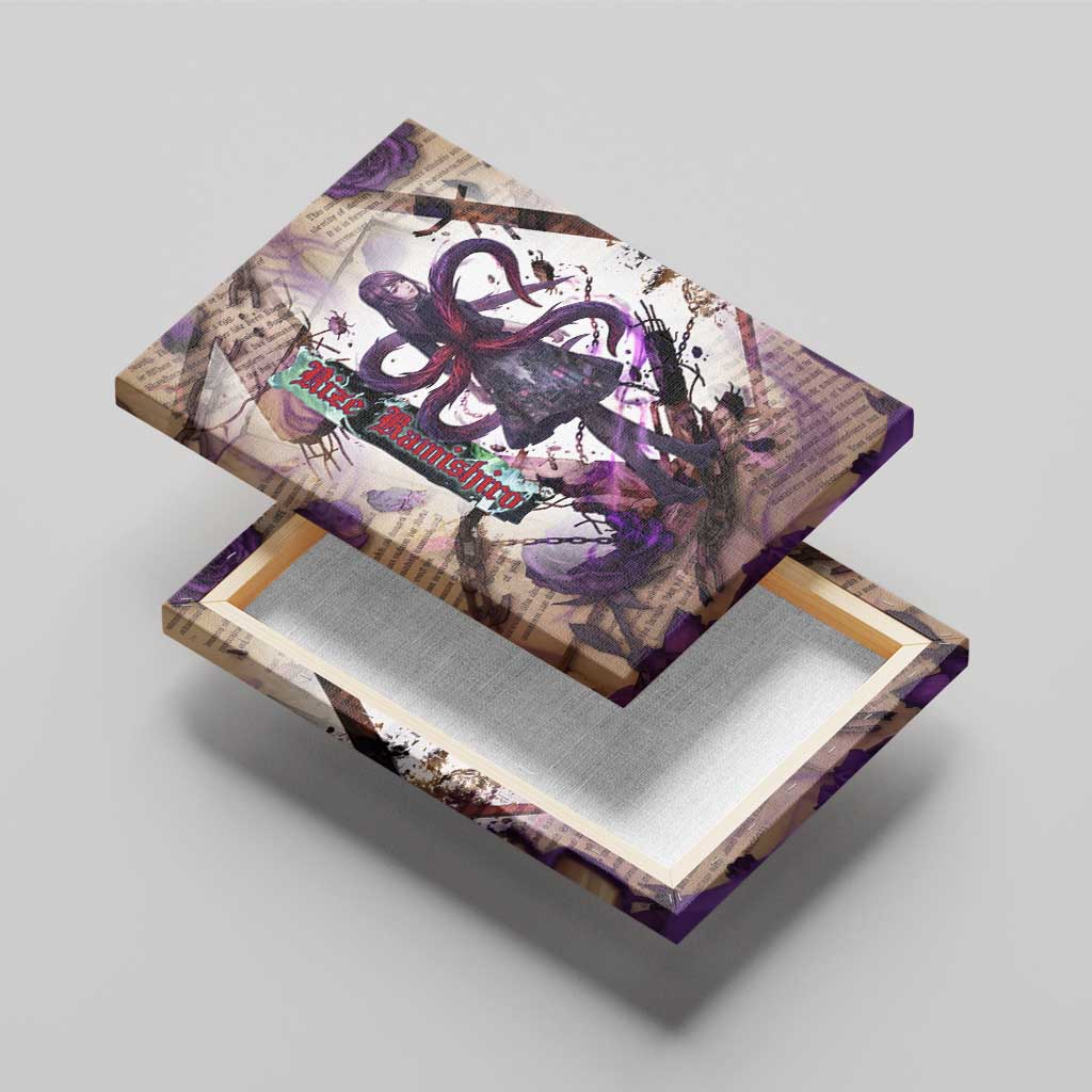 Rize Kamishiro Tokyo Ghoul Canvas Wall Art Gothic Collage Style with Newspaper and Purple Rose Motif