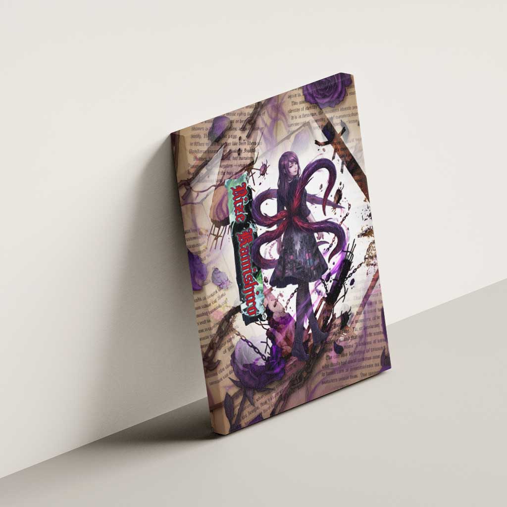 Rize Kamishiro Tokyo Ghoul Canvas Wall Art Gothic Collage Style with Newspaper and Purple Rose Motif