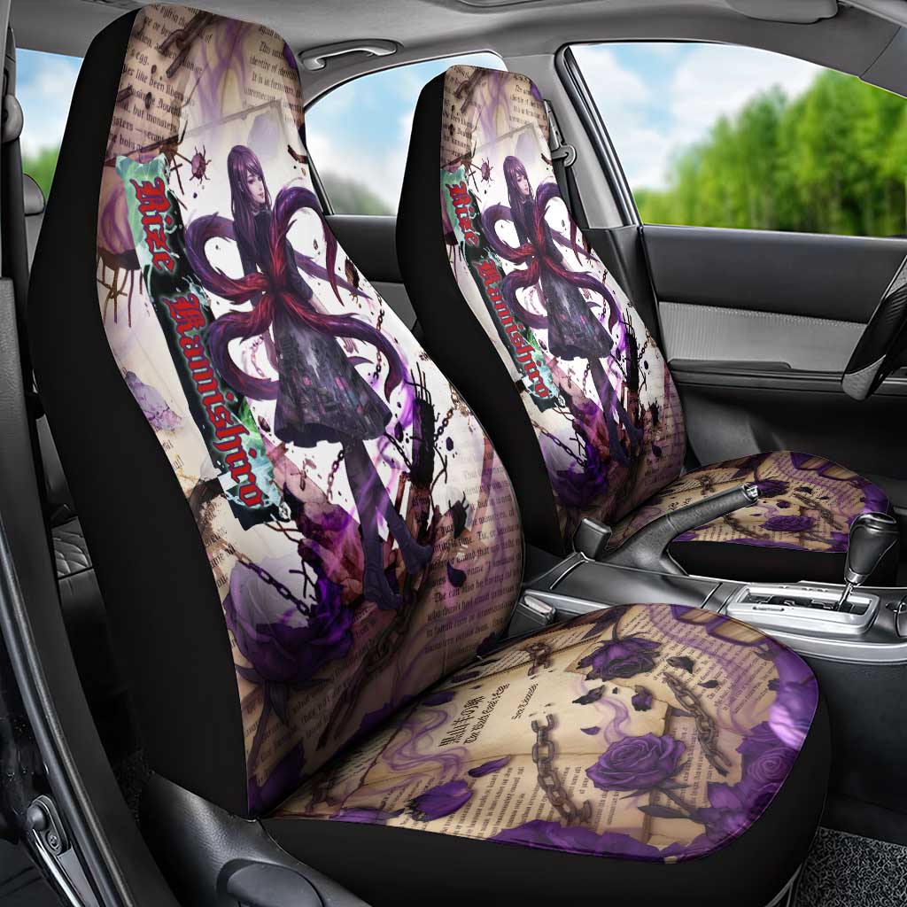 Rize Kamishiro Tokyo Ghoul Car Seat Cover Gothic Collage Style with Newspaper and Purple Rose Motif