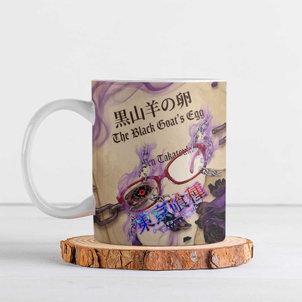 Rize Kamishiro Tokyo Ghoul Ceramic Mug Gothic Collage Style with Newspaper and Purple Rose Motif