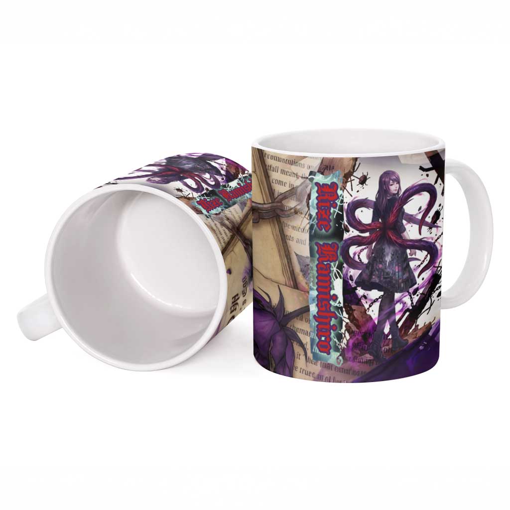 Rize Kamishiro Tokyo Ghoul Ceramic Mug Gothic Collage Style with Newspaper and Purple Rose Motif