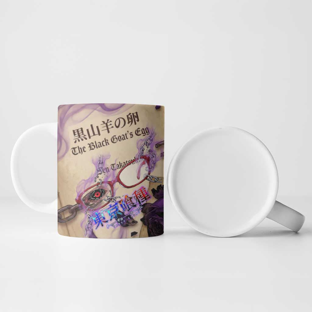 Rize Kamishiro Tokyo Ghoul Ceramic Mug Gothic Collage Style with Newspaper and Purple Rose Motif