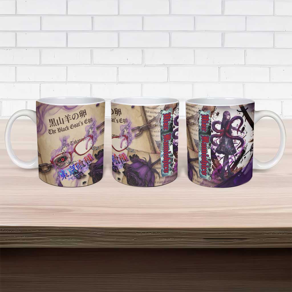Rize Kamishiro Tokyo Ghoul Ceramic Mug Gothic Collage Style with Newspaper and Purple Rose Motif