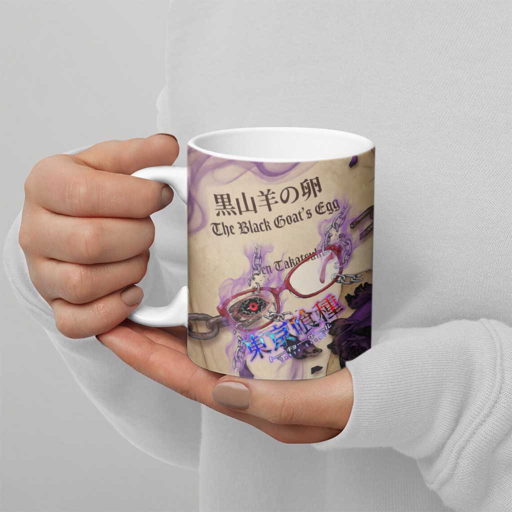 Rize Kamishiro Tokyo Ghoul Ceramic Mug Gothic Collage Style with Newspaper and Purple Rose Motif