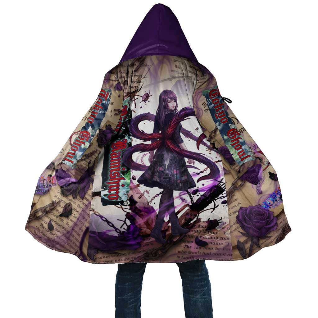 Rize Kamishiro Tokyo Ghoul Cloak Gothic Collage Style with Newspaper and Purple Rose Motif