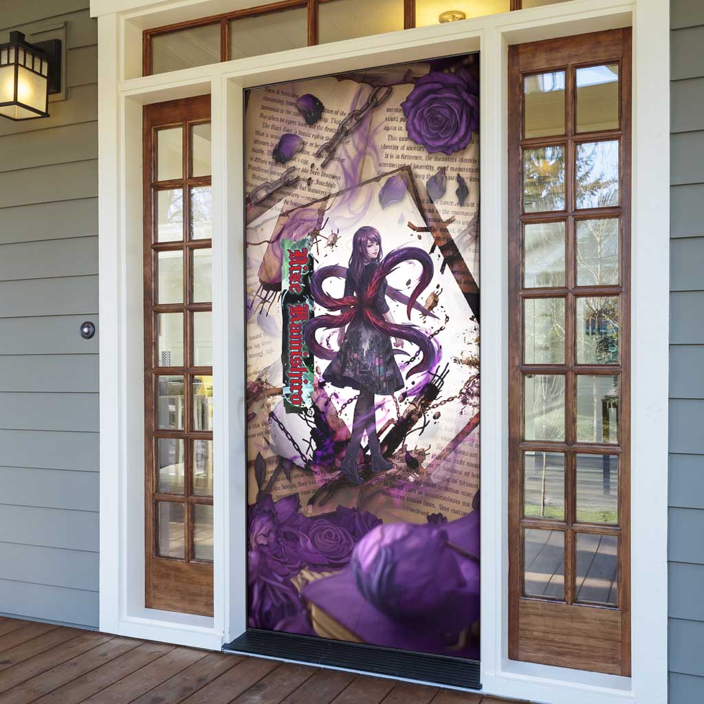 Rize Kamishiro Tokyo Ghoul Door Cover Gothic Collage Style with Newspaper and Purple Rose Motif