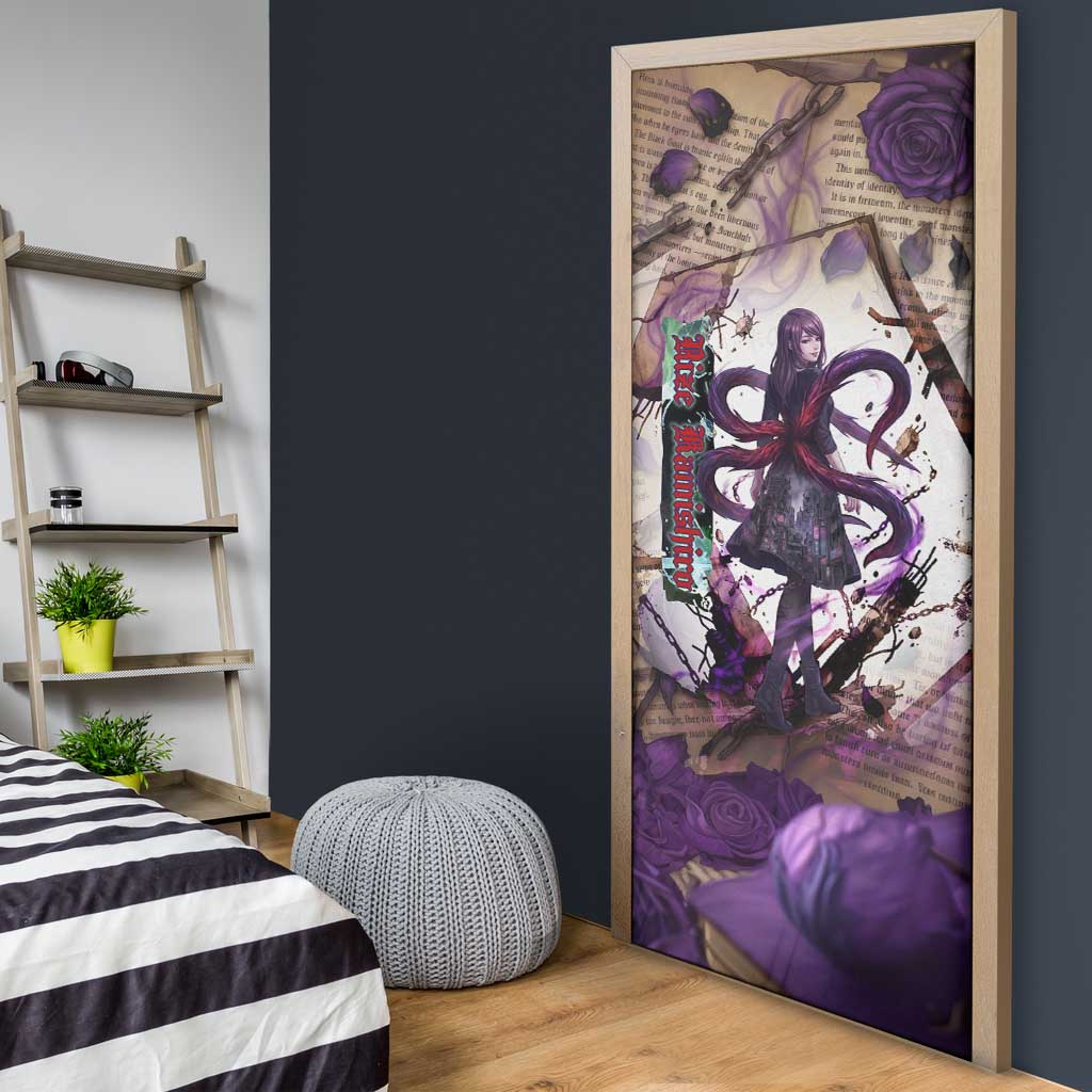 Rize Kamishiro Tokyo Ghoul Door Cover Gothic Collage Style with Newspaper and Purple Rose Motif