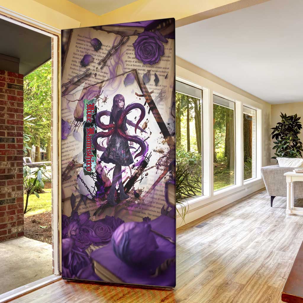 Rize Kamishiro Tokyo Ghoul Door Cover Gothic Collage Style with Newspaper and Purple Rose Motif