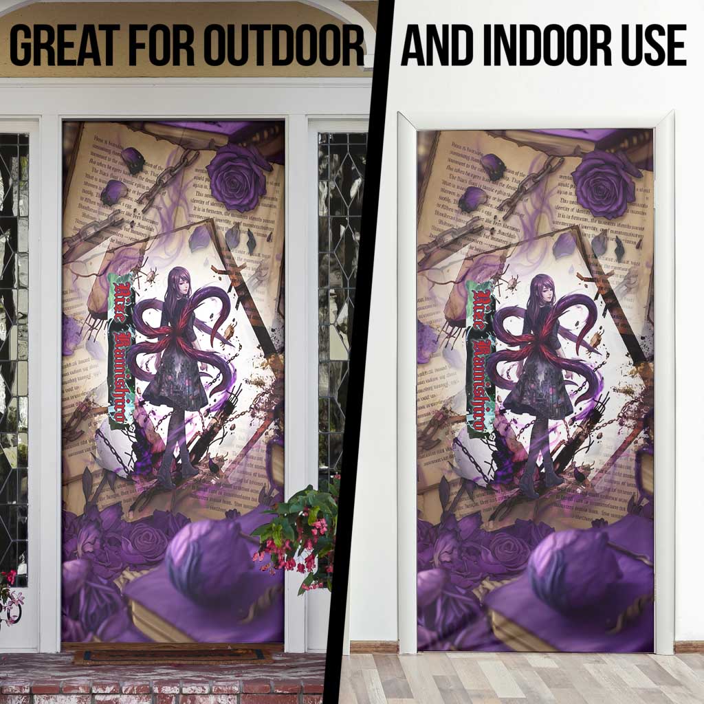 Rize Kamishiro Tokyo Ghoul Door Cover Gothic Collage Style with Newspaper and Purple Rose Motif