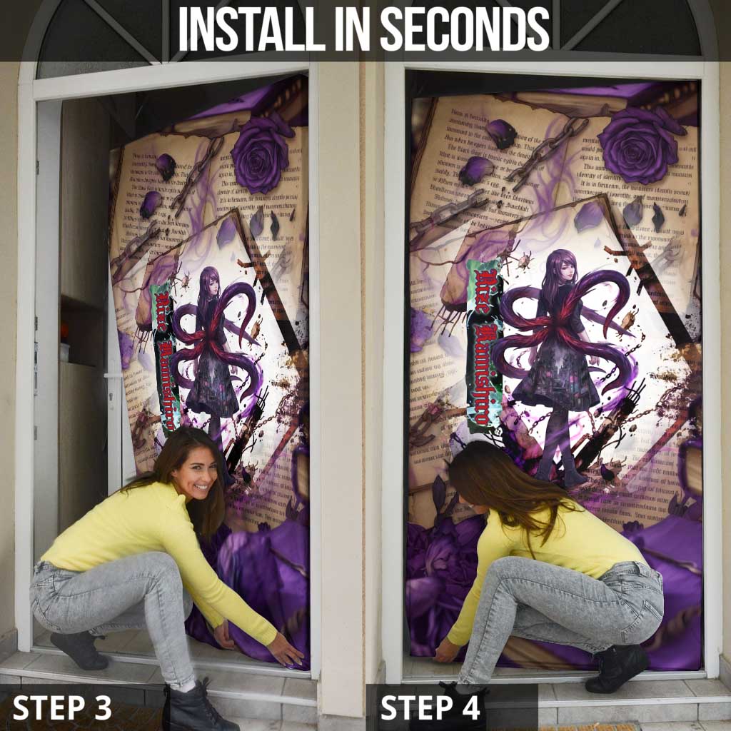 Rize Kamishiro Tokyo Ghoul Door Cover Gothic Collage Style with Newspaper and Purple Rose Motif