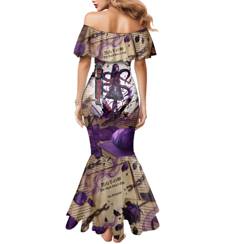 Rize Kamishiro Tokyo Ghoul Family Matching Mermaid Dress and Hawaiian Shirt Gothic Collage Style with Newspaper and Purple Rose Motif