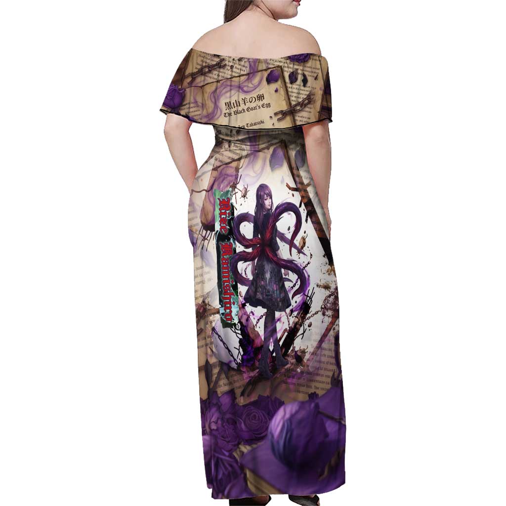 Rize Kamishiro Tokyo Ghoul Family Matching Off Shoulder Maxi Dress and Hawaiian Shirt Gothic Collage Style with Newspaper and Purple Rose Motif