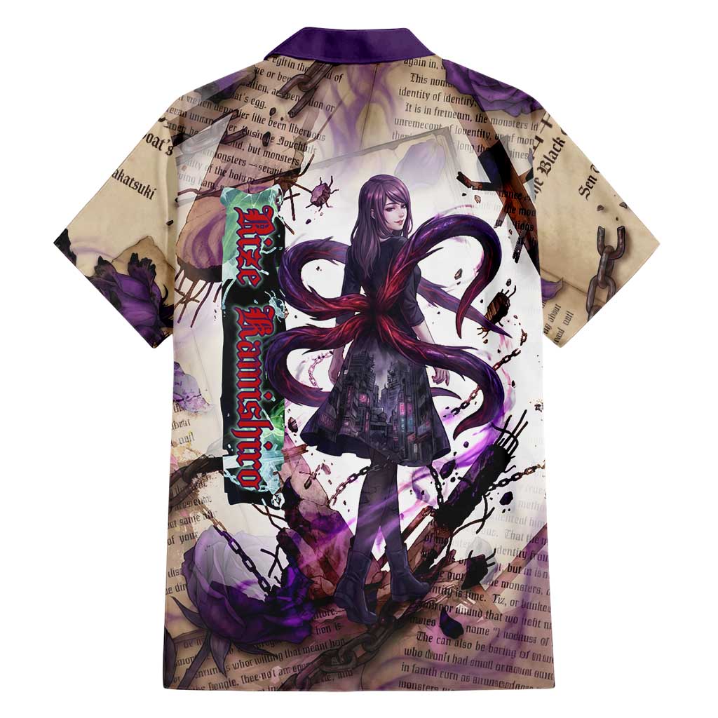 Rize Kamishiro Tokyo Ghoul Family Matching Short Sleeve Bodycon Dress and Hawaiian Shirt Gothic Collage Style with Newspaper and Purple Rose Motif