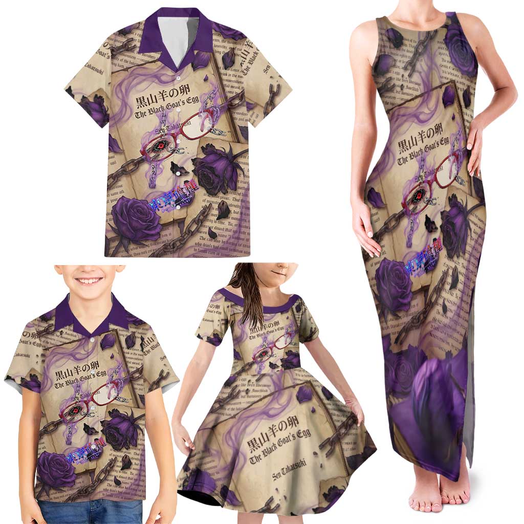 Rize Kamishiro Tokyo Ghoul Family Matching Tank Maxi Dress and Hawaiian Shirt Gothic Collage Style with Newspaper and Purple Rose Motif