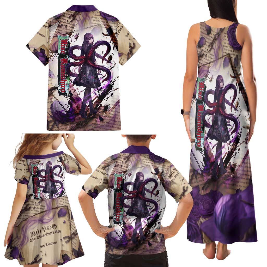Rize Kamishiro Tokyo Ghoul Family Matching Tank Maxi Dress and Hawaiian Shirt Gothic Collage Style with Newspaper and Purple Rose Motif