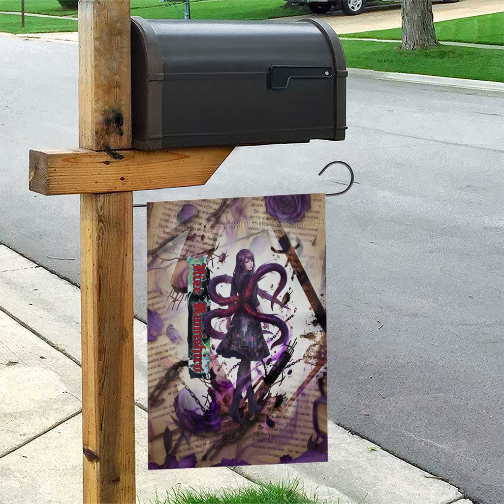 Rize Kamishiro Tokyo Ghoul Garden Flag Gothic Collage Style with Newspaper and Purple Rose Motif